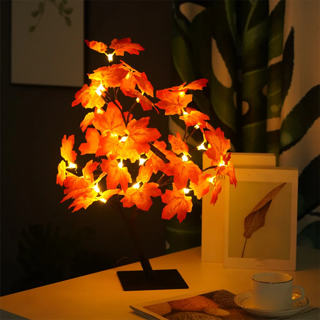 LED Autumn Leaves Tree Light Indoor Holiday Parties Thanksgiving Christmas Decoration Centerpiece Decor Maple Leaf Tree Lamps