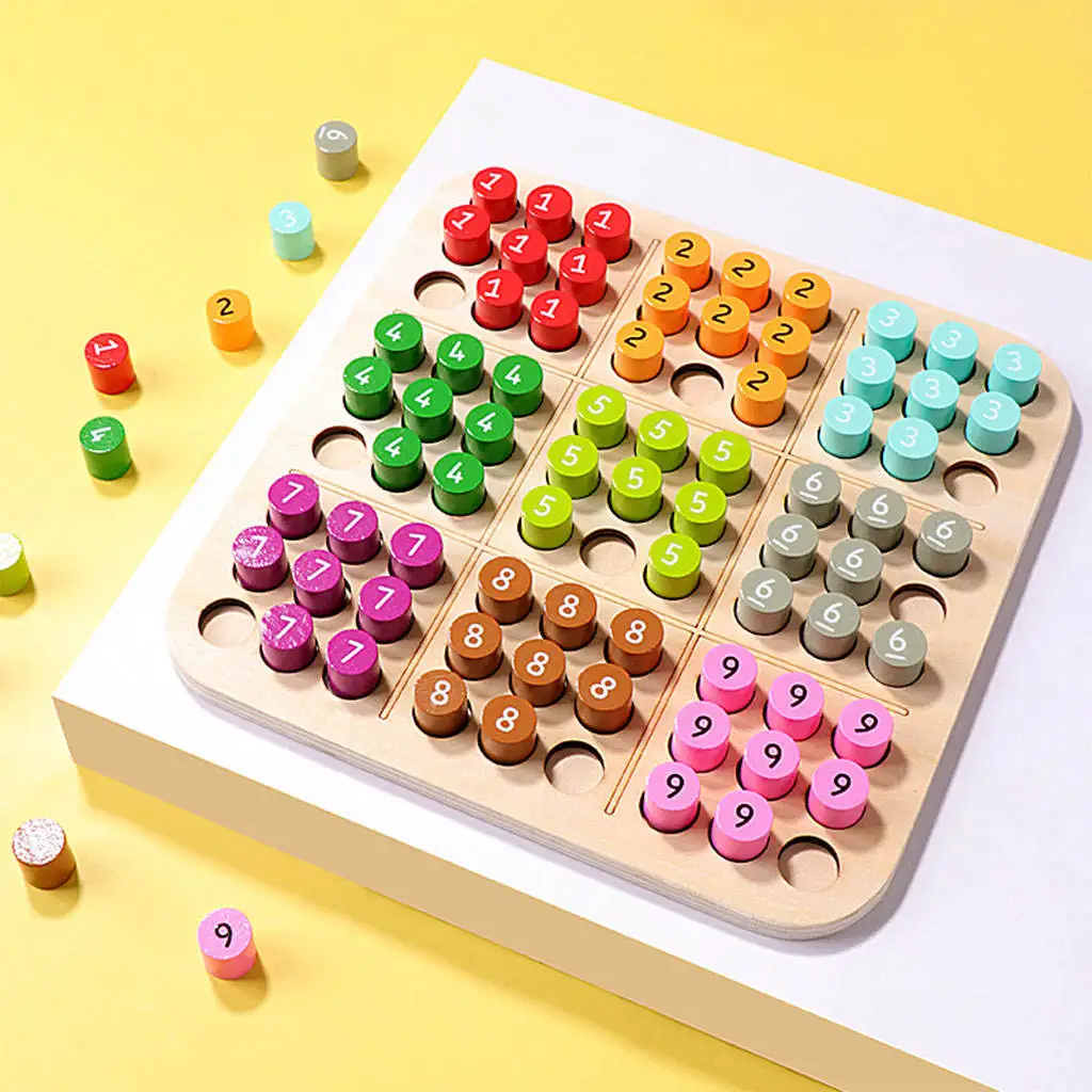 Wooden Sudoku Puzzles Board Game Math with Number Traditional Colorful Thinking Brain Teaser Toys Desktop Game for Travel Adults