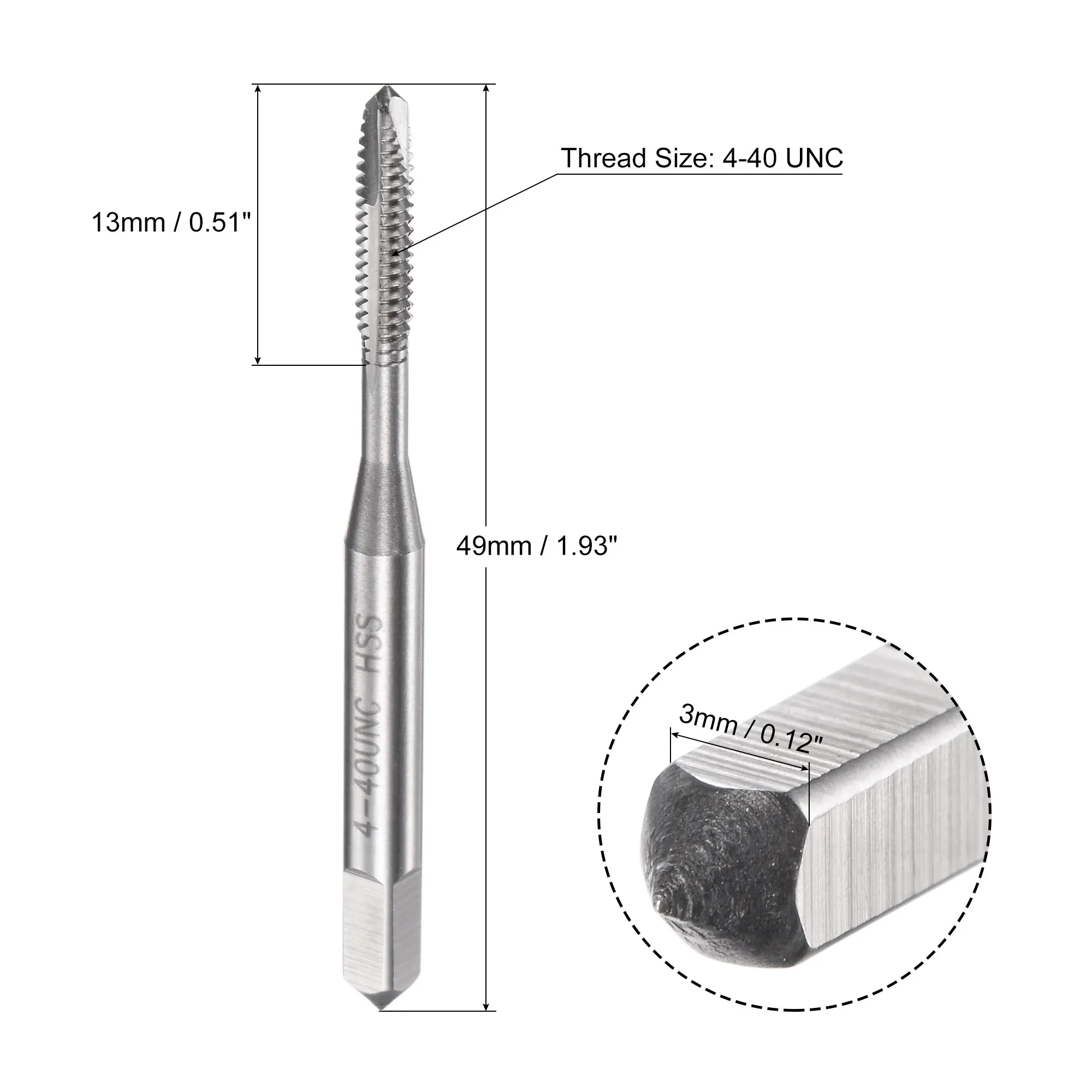 High Speed Steel Machine Thread Screw Tap 3 Straight Flutes Uncoated Tapping Tool H2 Tolerance HSS sourcing map Spiral Point Threading Tap 4-40 UNC 