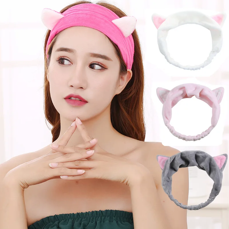 Cute Cat Ear Headband Make Up Face Washing Shower Mask Hairband Headdress Party 