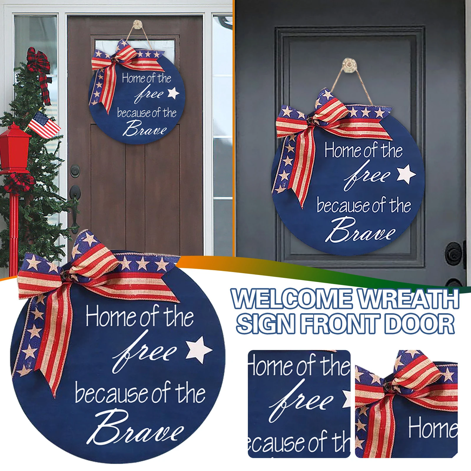 Round Welcome Door Sign Front Door Wreath Decoration Home Independence Day
