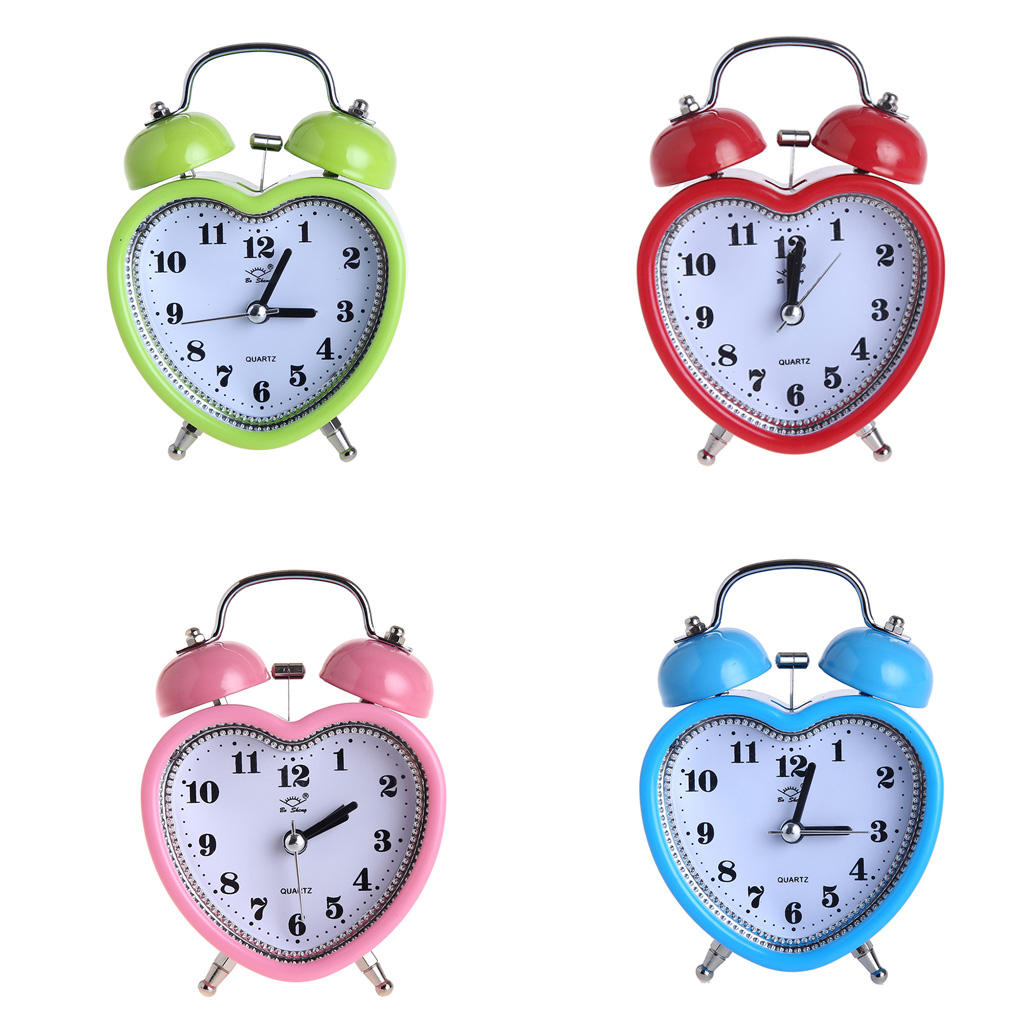 Heart Shaped 3-inch Twin Bell Alarm Clock With Night Light, Battery Operated Loud Alarm Clock, 12 Hour Display