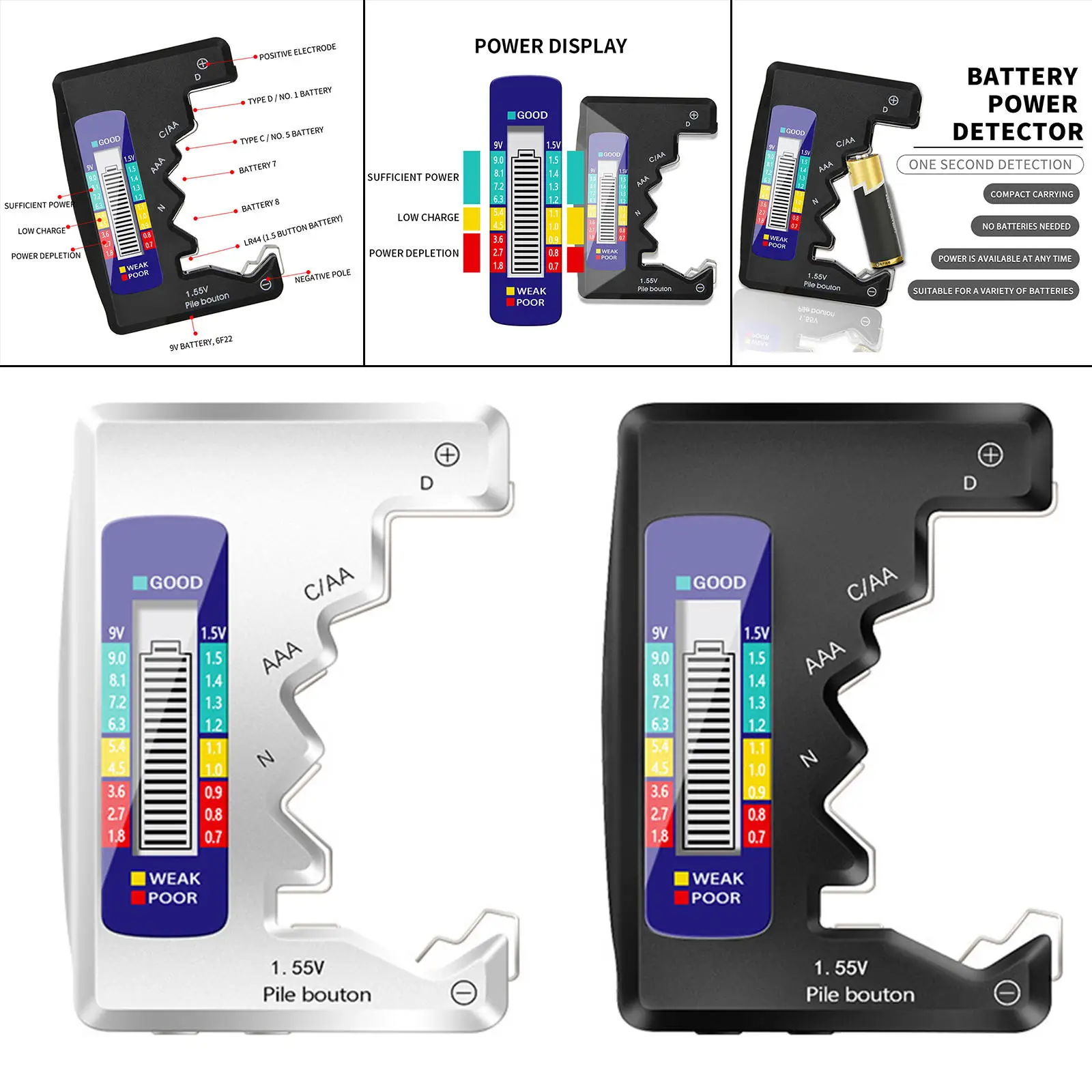 Battery Tester Cell Battery Volt Tester LCD Display Battery Capacity Check for Household