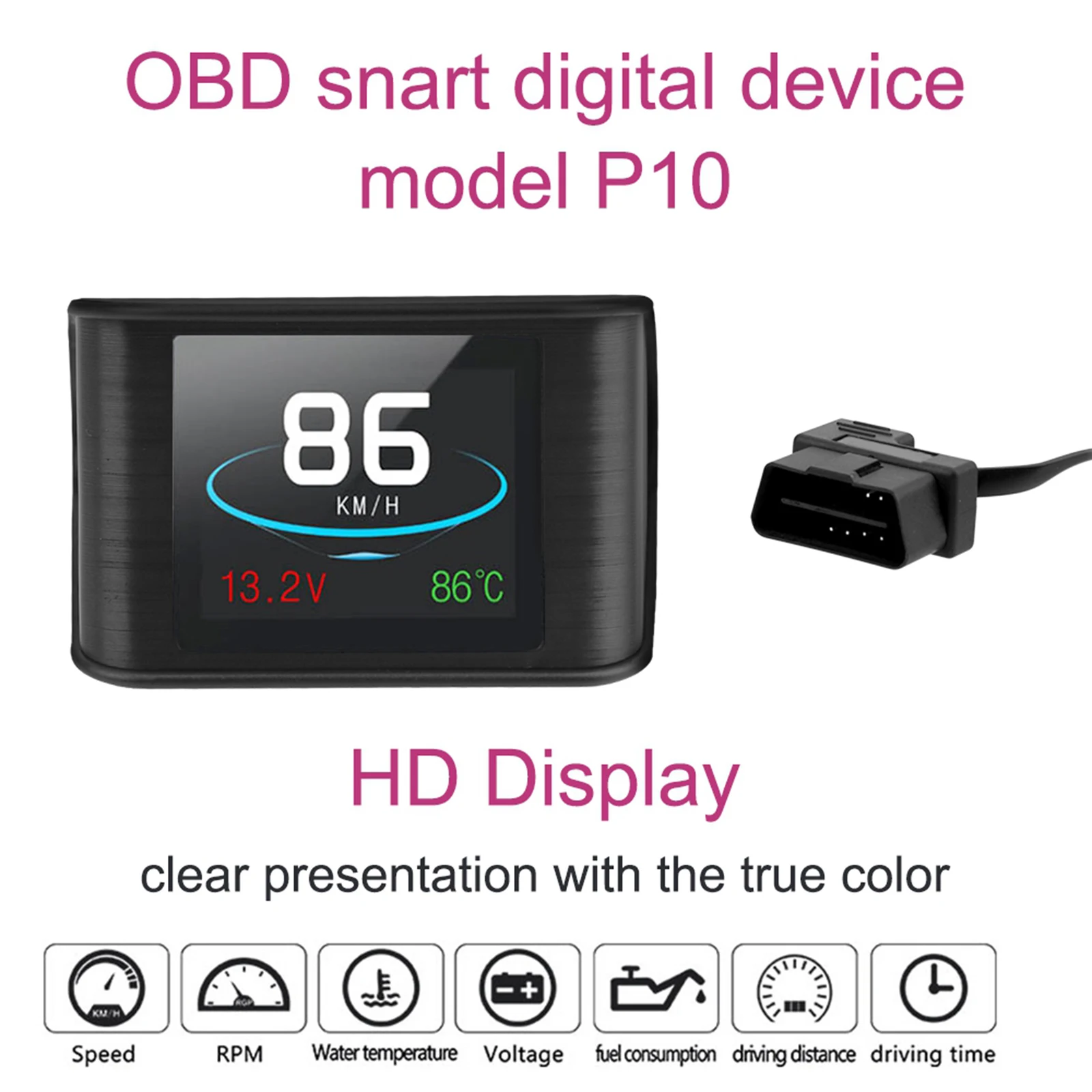 Car HUD 2.6`` Car Head Up Display Smart Speedometer OverSpeed Alarm Voltmeter Warning for All Vehicle
