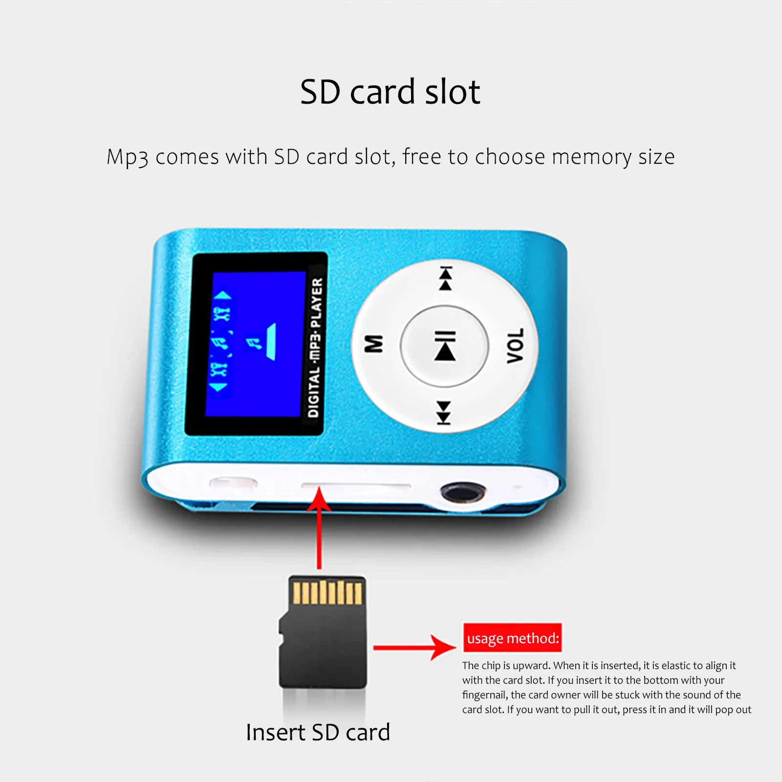 Mini Portable Mp3 Player Mirror Mini USB Digital LCD Screen Sport Fashion Music Player Support Micro SD Card TF Card USB Cable