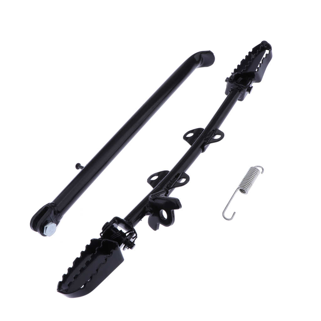 Set of Aluminum Footpegs Foot Rest Mount Bracket Bar and Kickstand Parking Support for 110cc 125cc 140cc ATV Scooter, Black