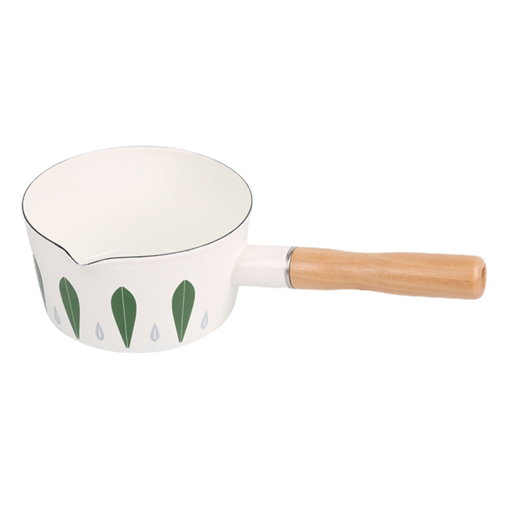 Saucepan 1L Enamel Milk Pot Wooden Handle Small Pot Oil Fryer Kitchen Utensils, No Lid