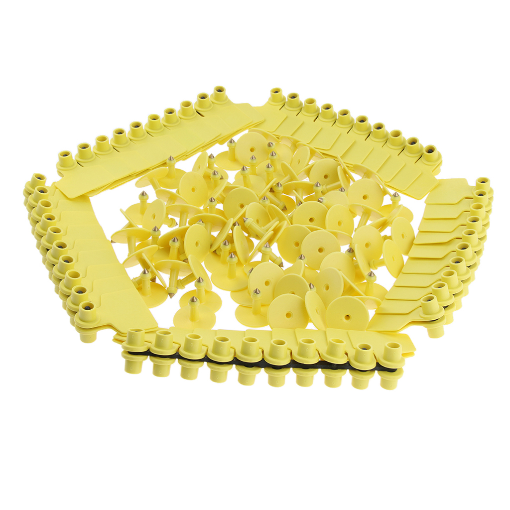 100 Pcs Pigs Cow Cattle Ear Tag, Blank, Brass Ear Stud, Never Rust, Yellow