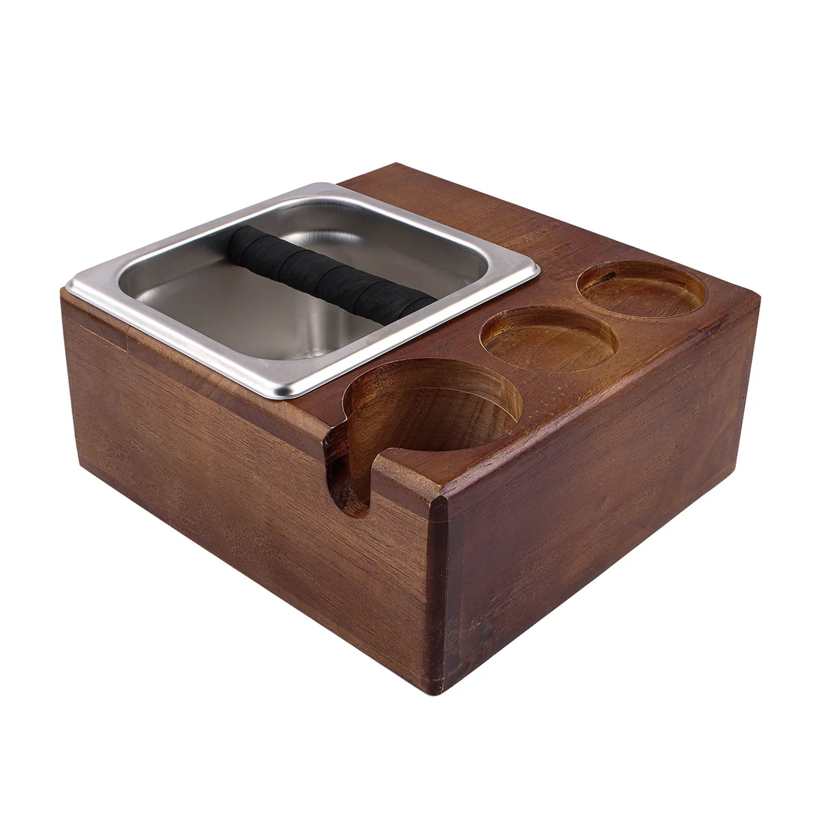 3 in 1 Coffee Knock Box Wood Trash Can Durable Anti-Rust Coffee Residue Bucket Coffee Ground Knock Container for Cafe