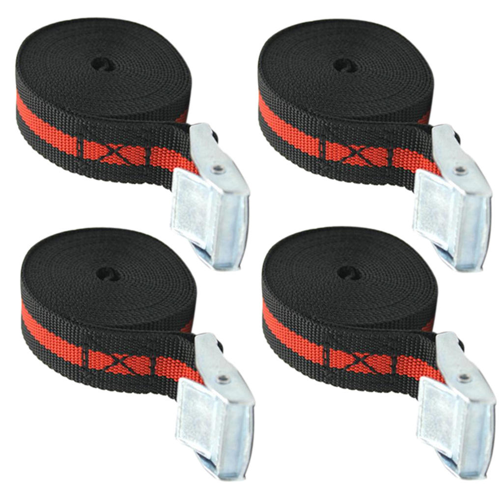 4 Pcs Car Metal Cam Buckle Tie Down Straps Cargo Lash Luggage Belt For Trailers Caravan Pickup RV Motorhome 2500X25mm
