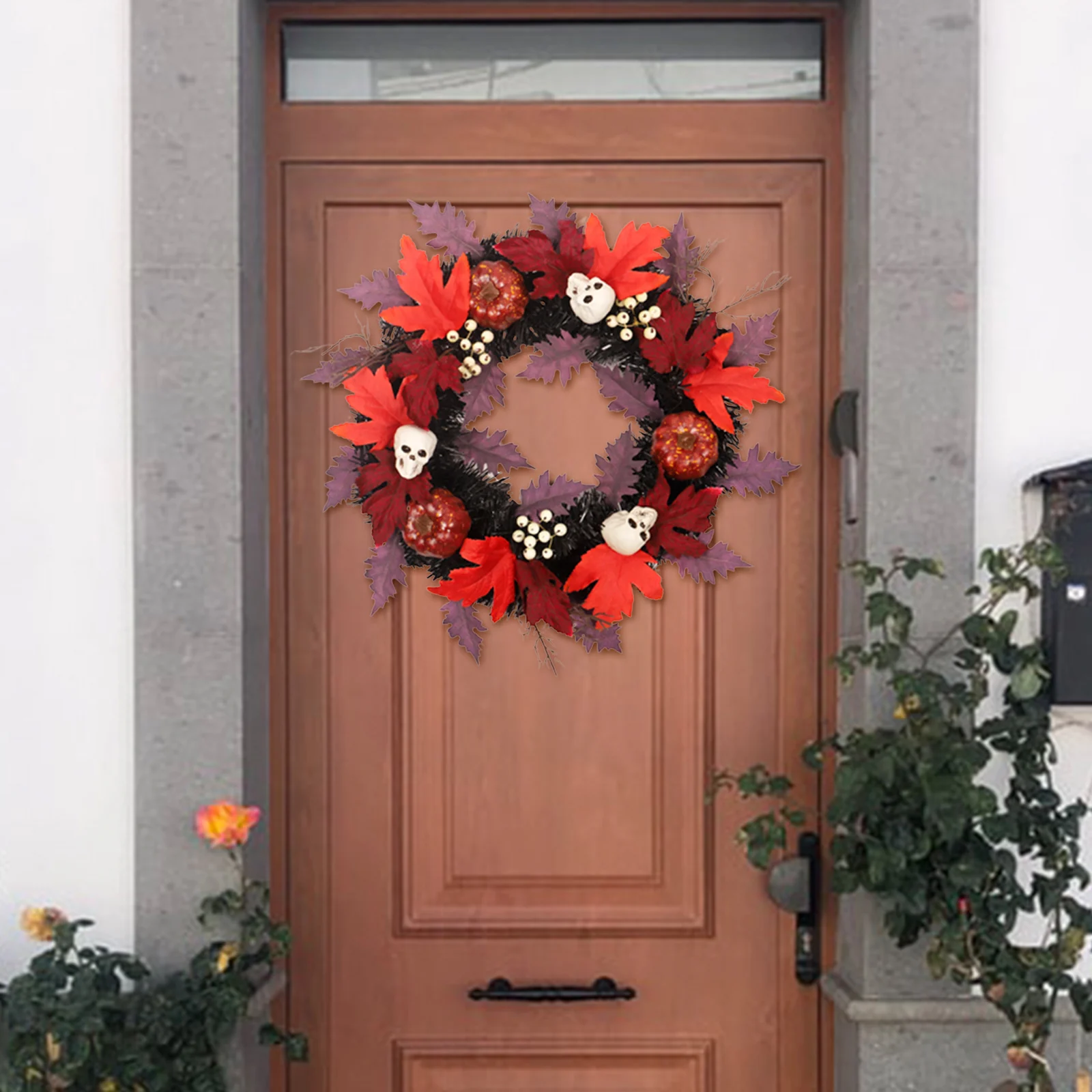 18in Creepy Halloween Wreath Wreath Maple Leaf Hanging Front Door Scary Decorative Outdoor Arrangement Window Home Decors