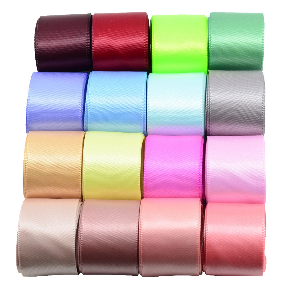 16 Colored Set Double Sided Faced Satin Ribbon 25mm Gift Wrapping Ribbon DIY Wedding Party Decor Supplies Craft Embellishments
