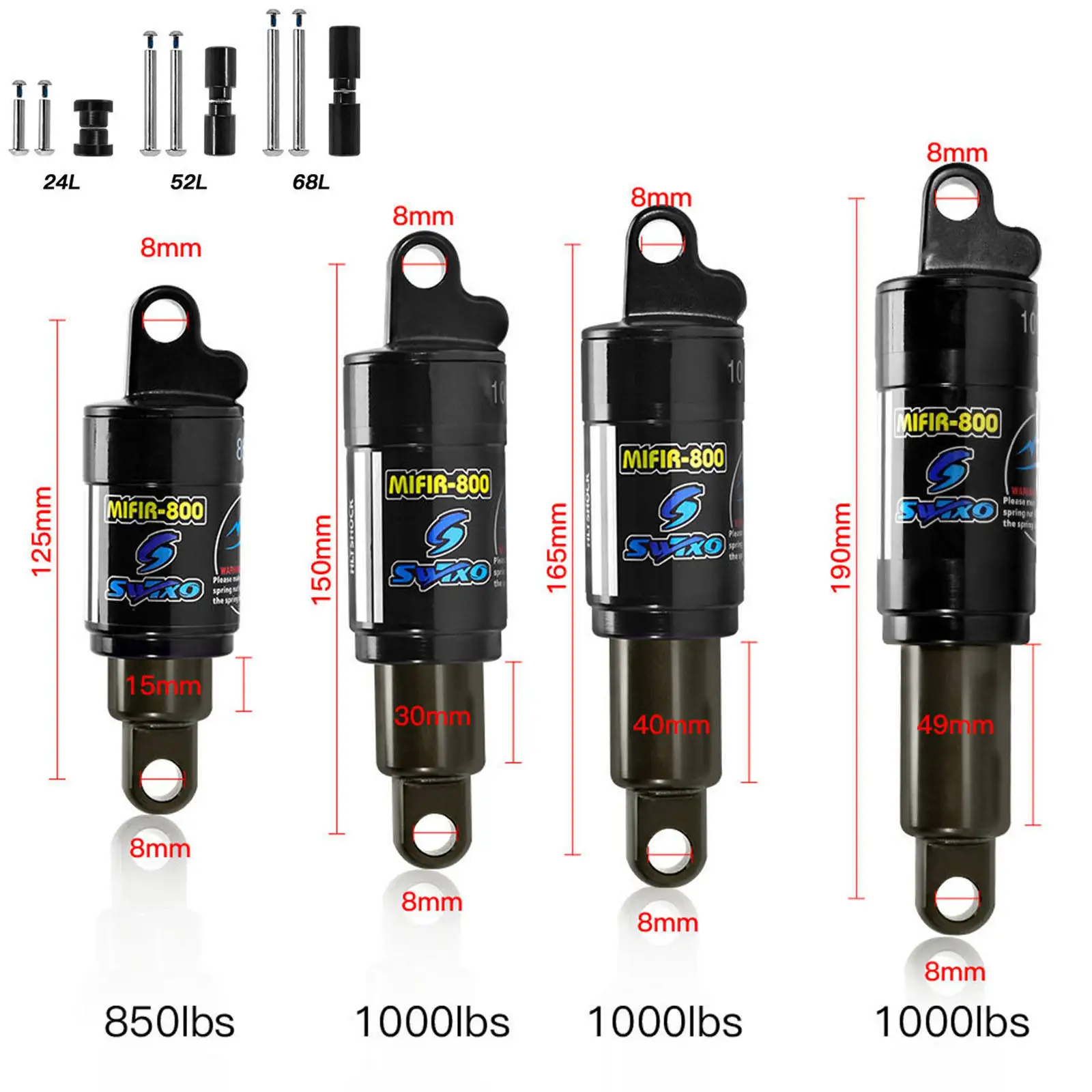  Damper Mountain Bike Rear Air Shock Absorber Adjustable Oil Pressure 125mm, 150mm, 165mm, 190mm 