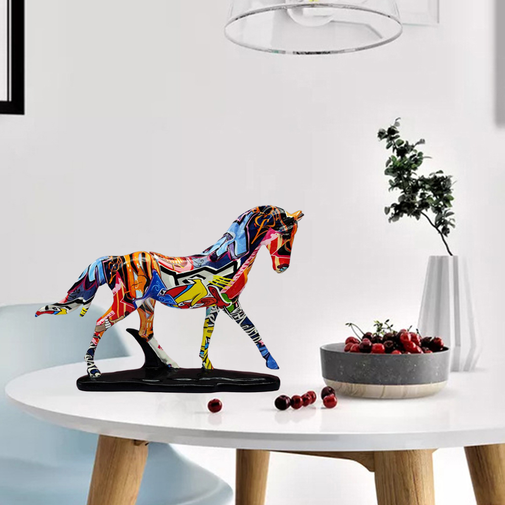 Modern Horse Statue Home Decor Animal Ornament Sculpture Horse Art Figurine Graffiti Decoration for Living Room TV Shelf
