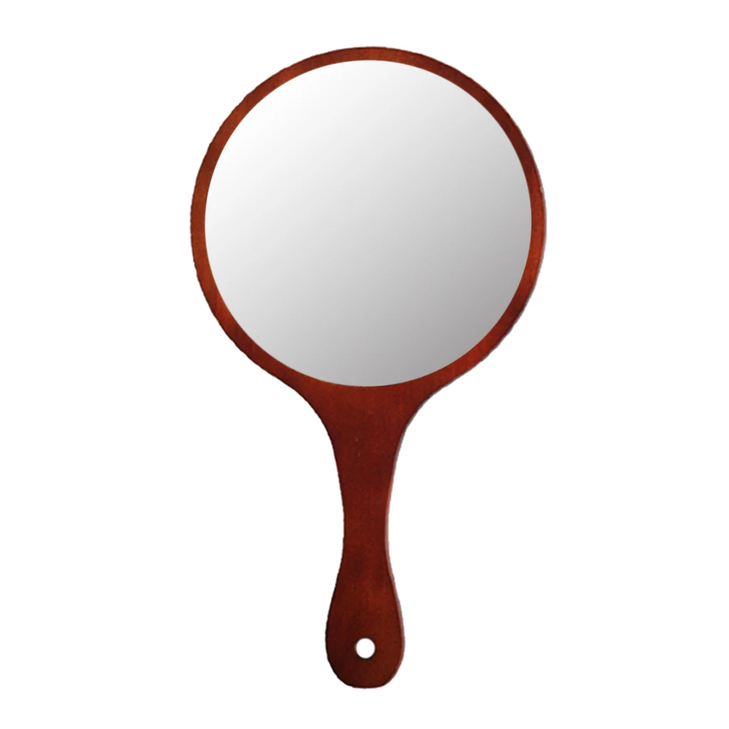 Durable Wooden Handle Portable Round Cosmetic Mirror Handmade Hand Held Mirror