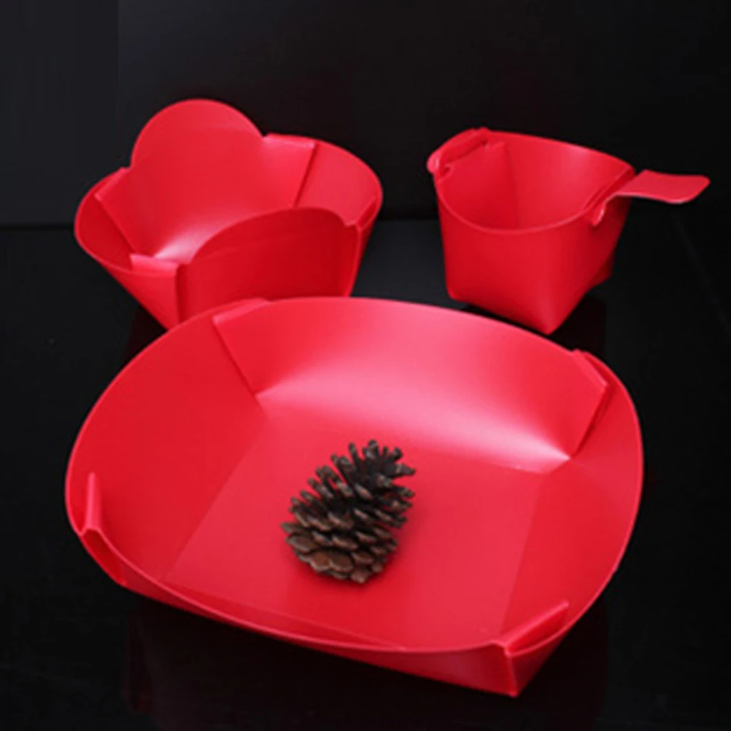 Portable Foldable Camping Tableware Set Lightweight Folding Bowl Plate Cup Travel Kit Chopping Board Red