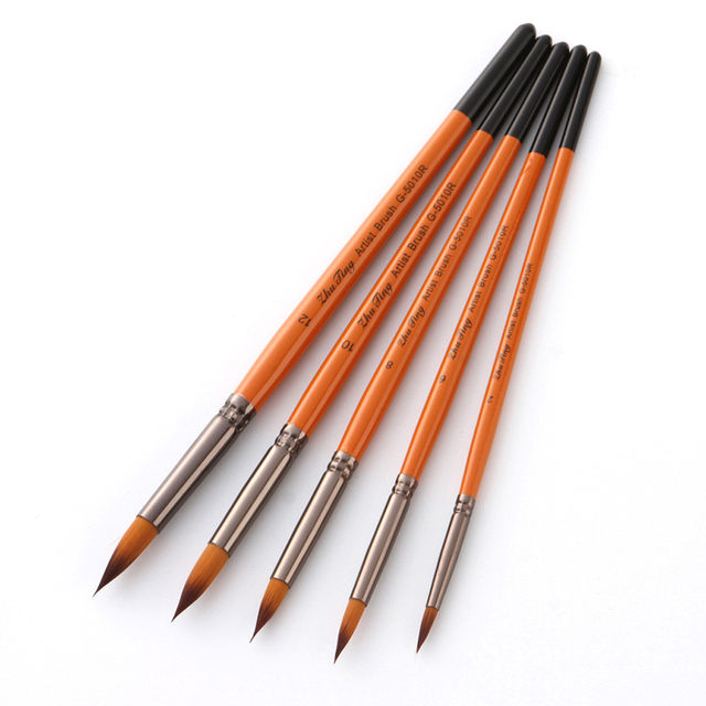 5Pcs Artist Paint Brush Set High Quality Nylon Hair Wood Black