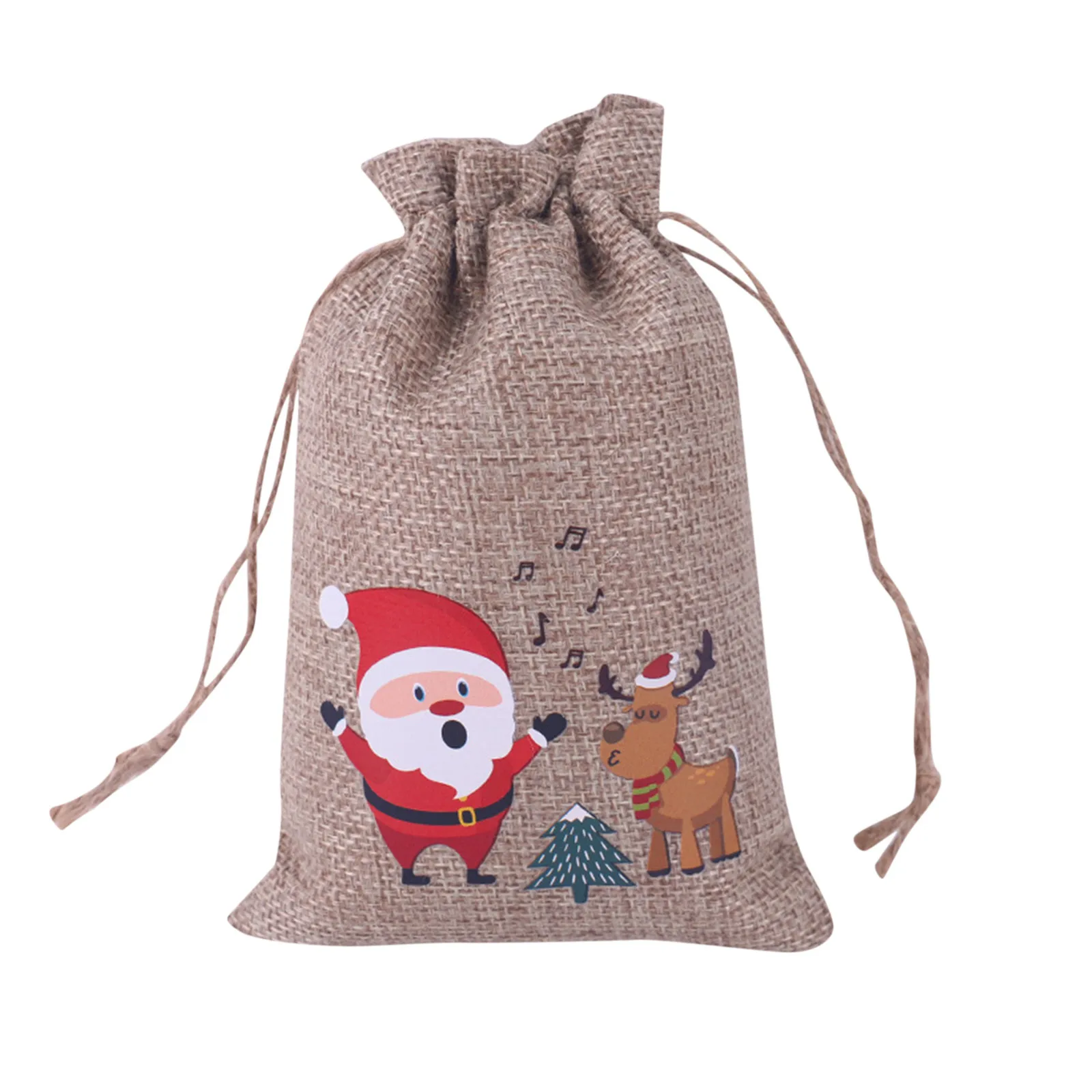 Ruisita 60 Pieces Christmas Linen Bags Burlap Christmas Bags with Drawstrings 6 x 4 Inch Small Gift Bags Bulk Jute Burlap Bags for Candy Wrapper Xmas Party Favor Supplies 