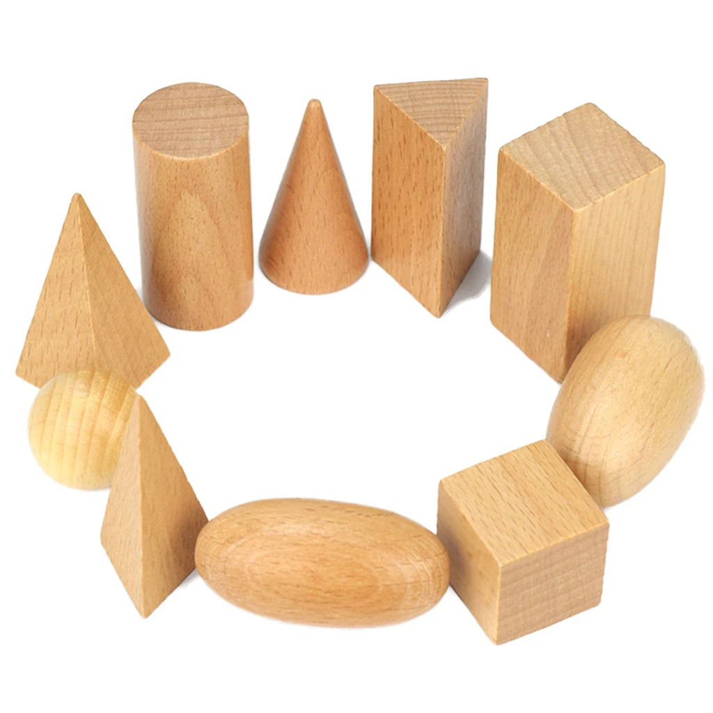 Sólidos geométricos de madera formas de bloques de Educación de aprendizaje Montessori 3-D 10 piezas 