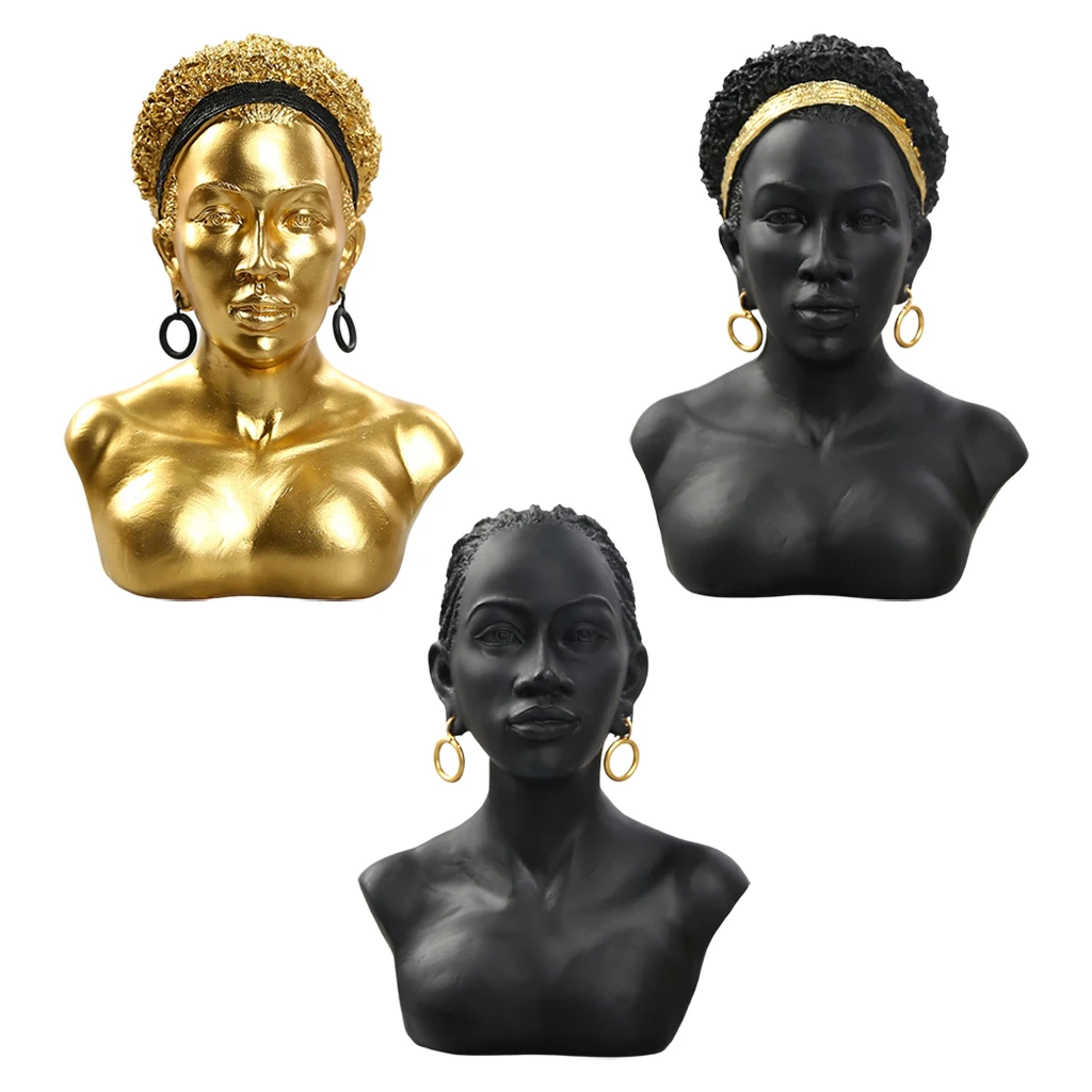 Novelty African Womens Bust Art Sculpture Craft Desktop Bookshelf Statue Living Room Office Home Decor Figurines