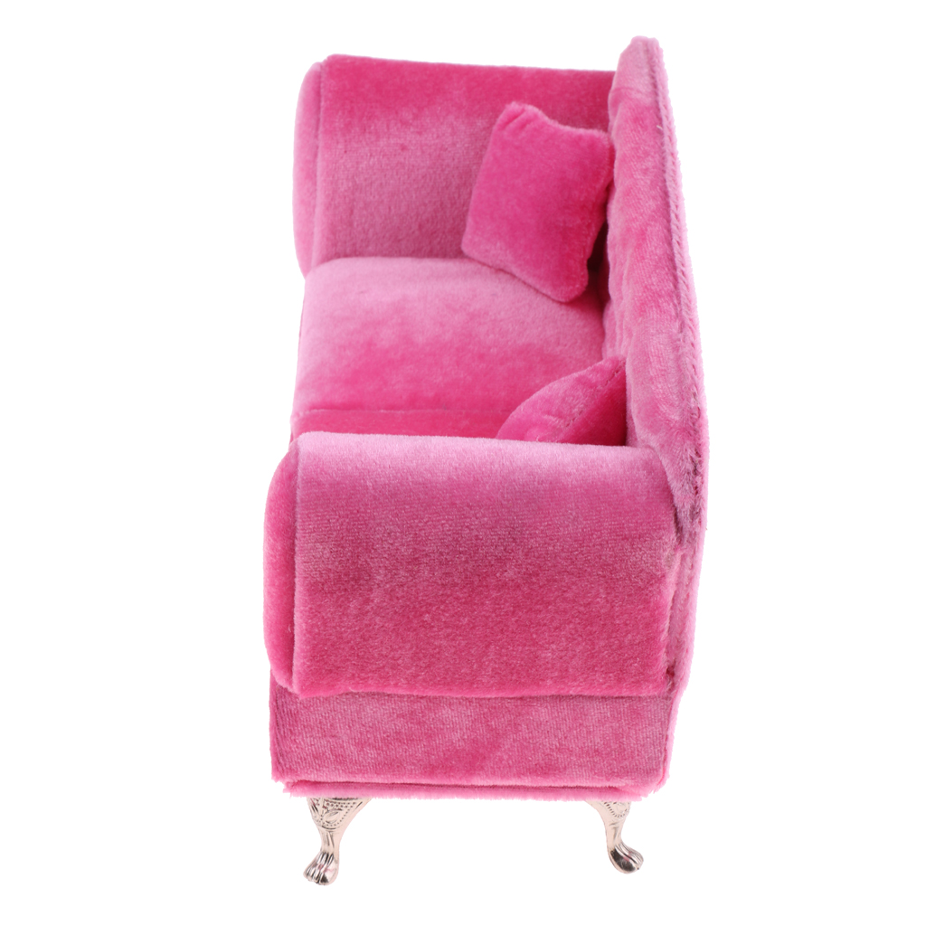2x1/6 Mini Long Sofa Pink Mini Suede Sofa Dollhouse for  Accessories