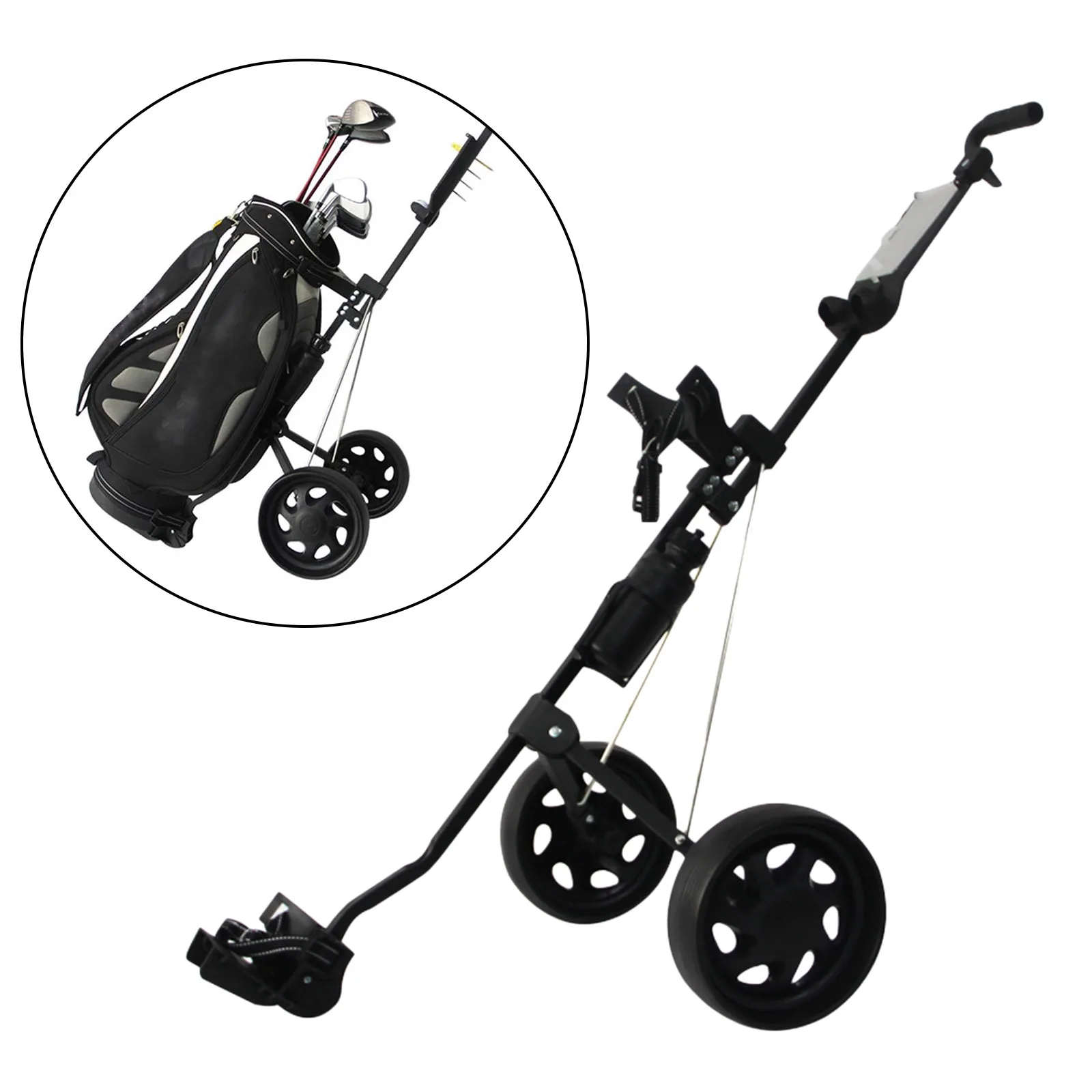 Wheel Golf Push Pull Cart Folding Trolley Carry Golf Pack Holder Accessories