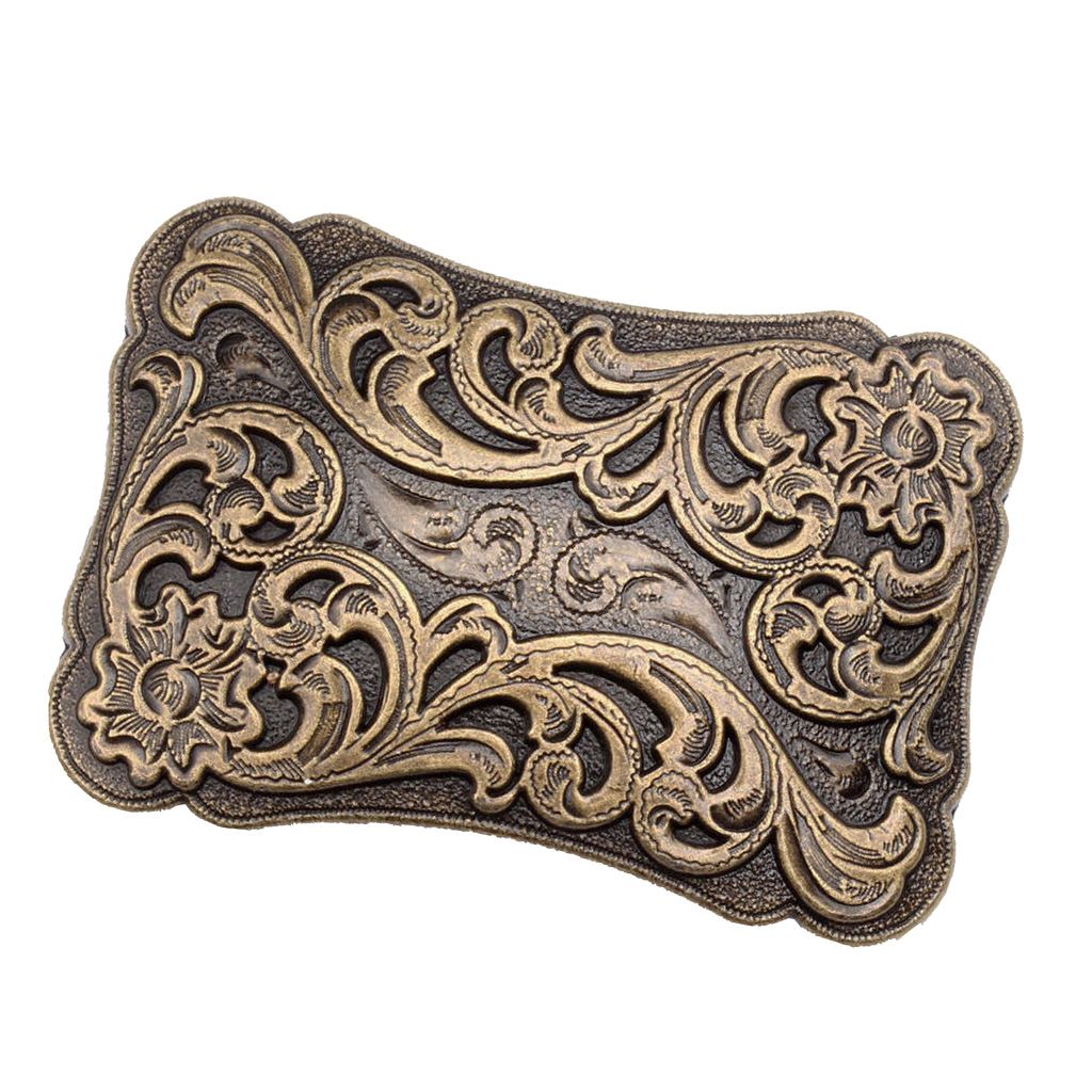Western Belt Buckle Arabesque Pattern Antique Metal Men Casual Bronze