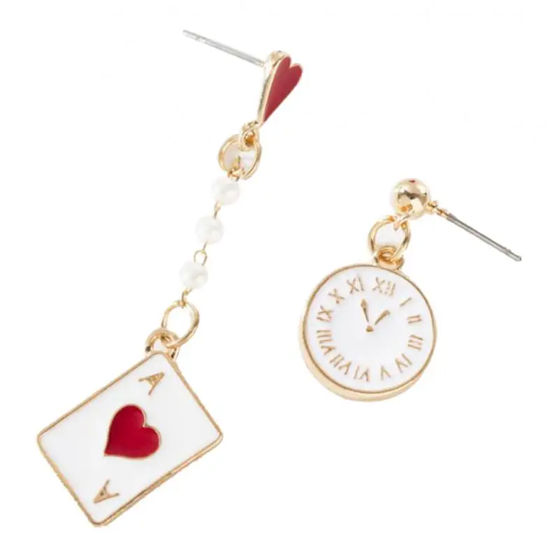 Fashion Women Handmade Clock Poker Asymmetric Dangle Drop Earrings New