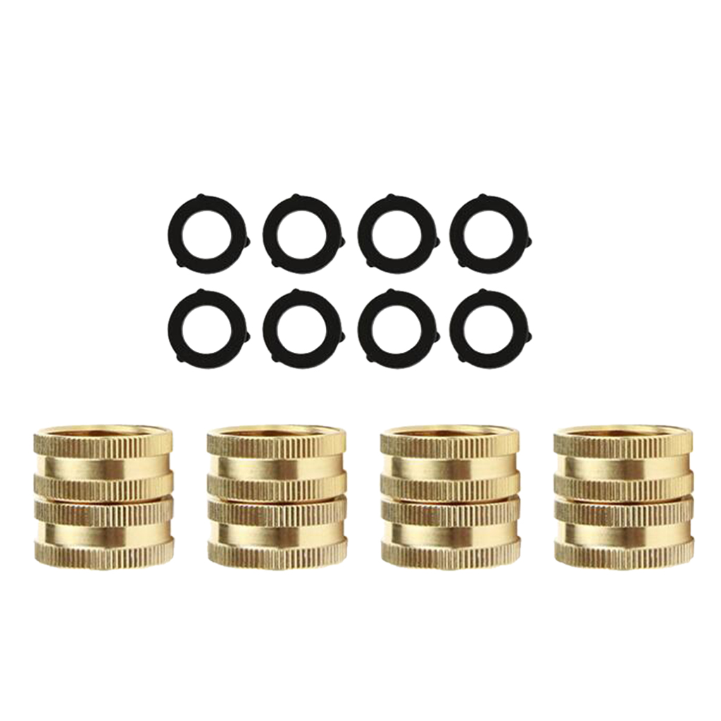 4pcs 3/4'' Brass Garden Hose Connector Adapter Double Female End Connector Fitting w/ 8 Washer