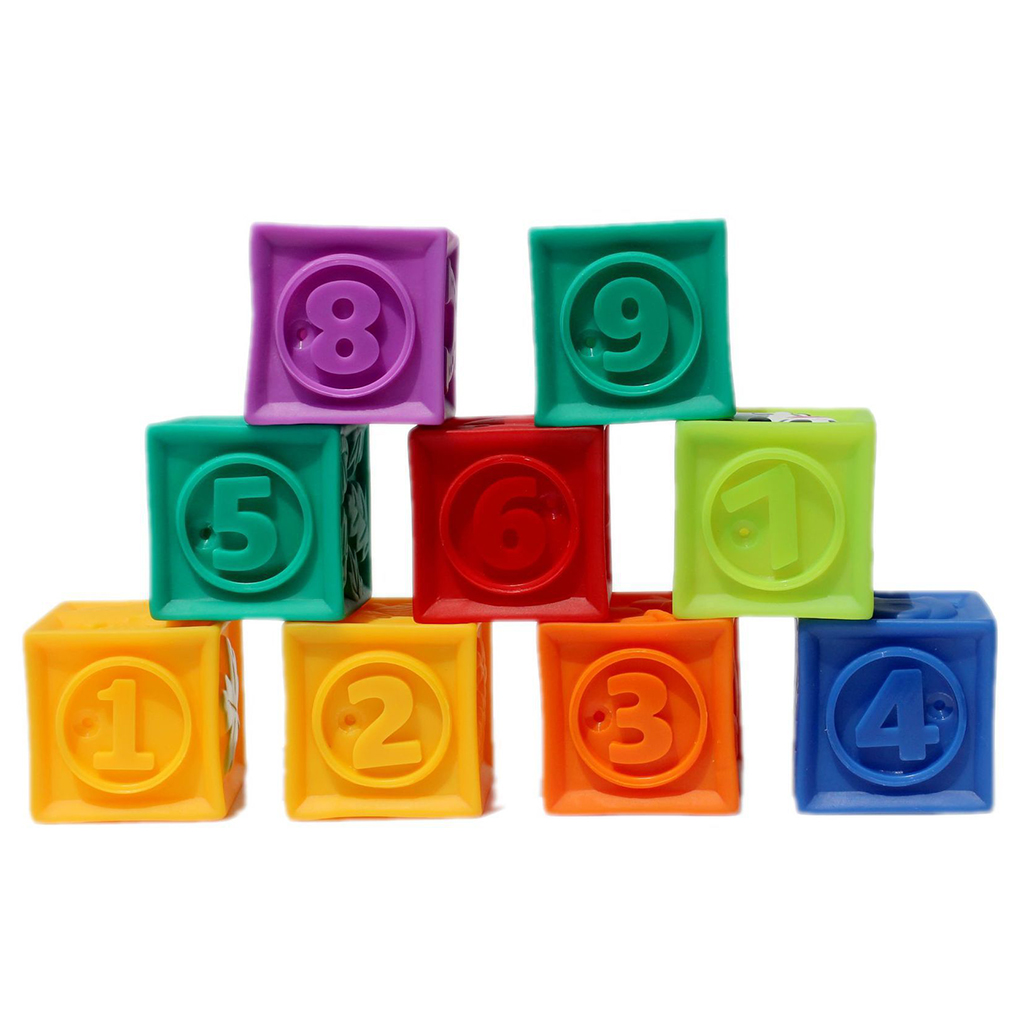 9PCS Silicone Numbers Animals Dice Block Stack Baby Toys Early Education