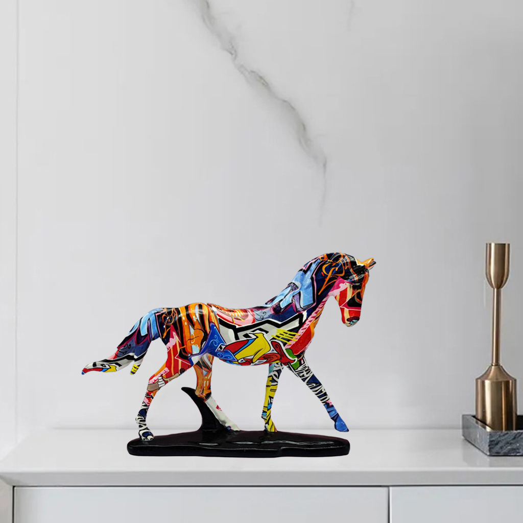 Modern Horse Statue Home Decor Animal Ornament Sculpture Horse Art Figurine Graffiti Decoration for Living Room TV Shelf