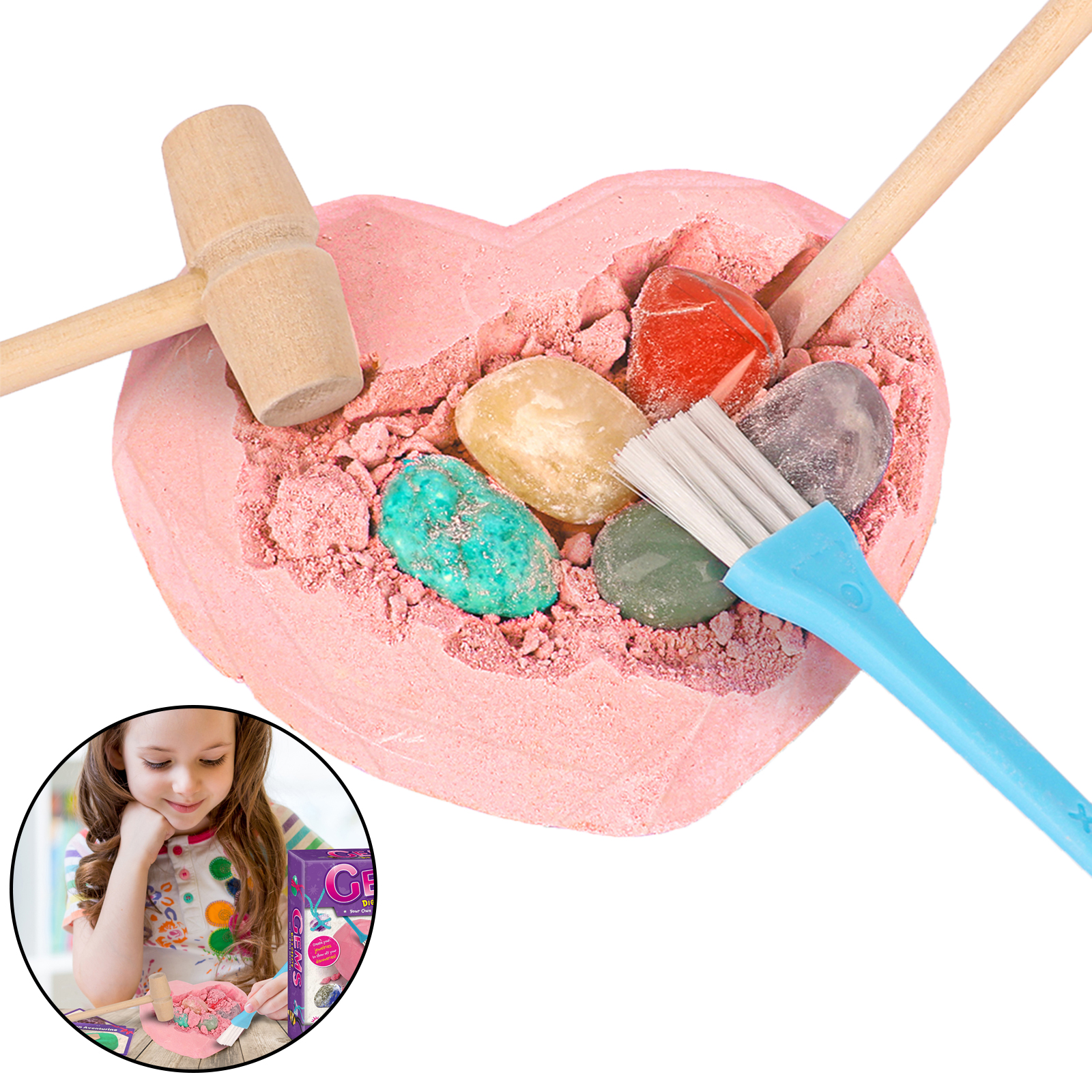 Creative Gemstone Unearth Kit Crystal Mining Kit with 6 Gems Rocks Educational Toys Excavation Kit Gift for Kids Teens Boy Girls