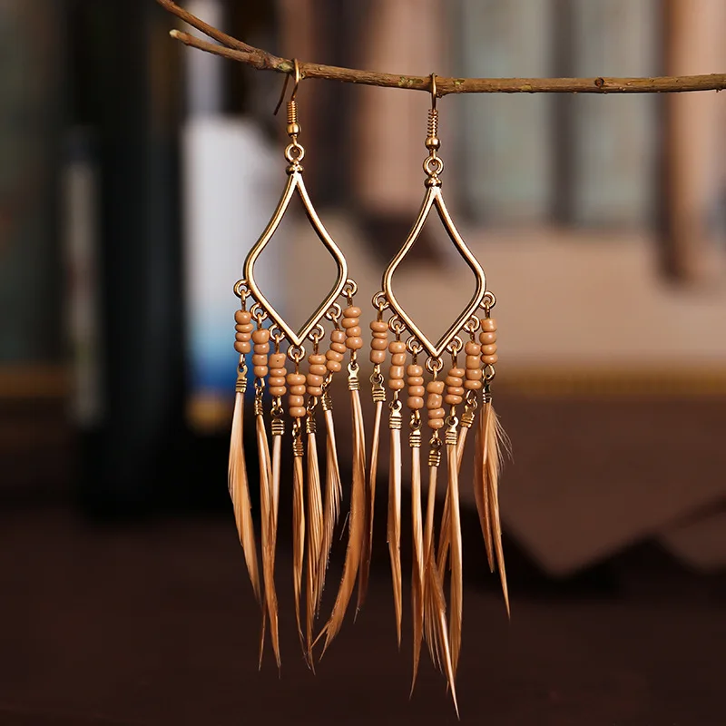 Jewelry Long Feather Earrings | Feather Dangle Accessories