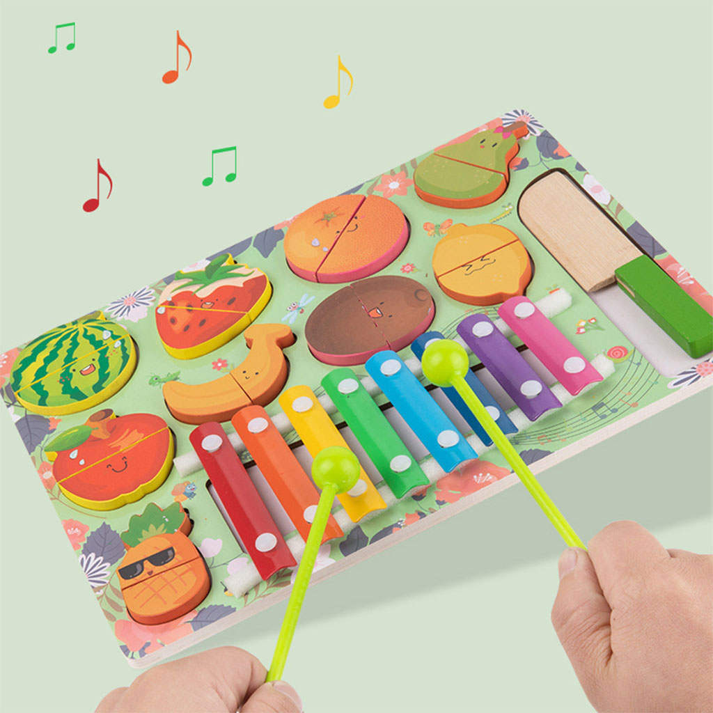 8-toned Xylophone Cutting Fruit Glockenspiel Colorful Keyboard Educational Rhythm Hand Knock Piano 2-in-1 Percussion Instruments