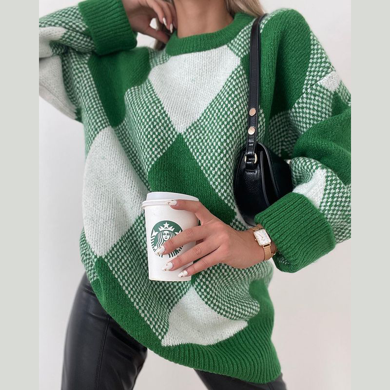 Waliicorners Oversized Sweater Women Loose Plaid Long Sleeve Knitted Casual Soft Outwear Pullover Women Sweater Female 8 H8b4861f5e3234e84bce91979d630c4103