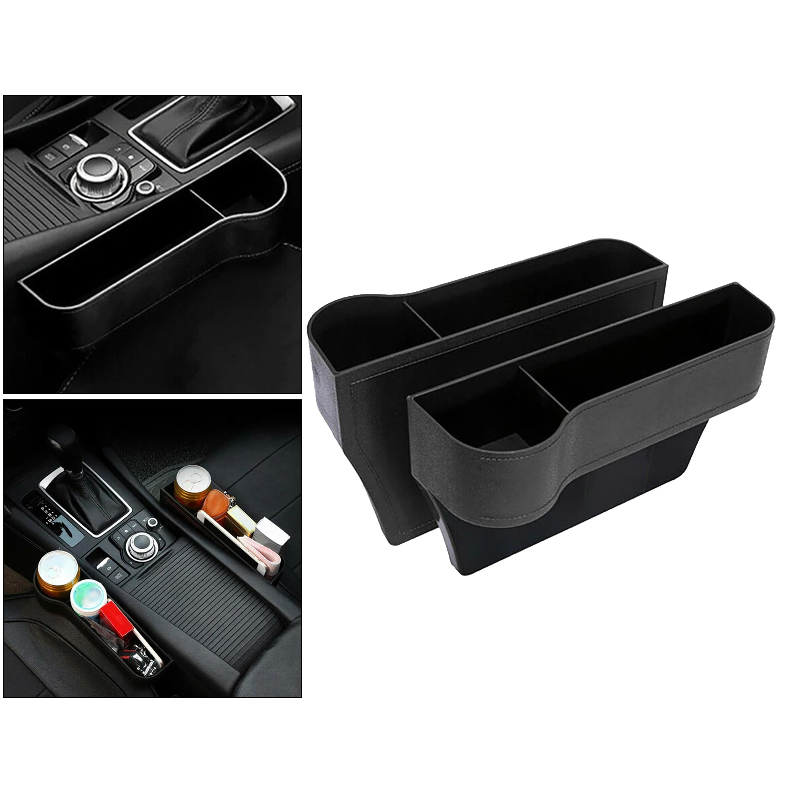 2x Car Seat Gap Catcher Filler Between Seats Organizer Storage Box Pocket for Cellphone Wallet Keys Cellphones Keys Cards Black