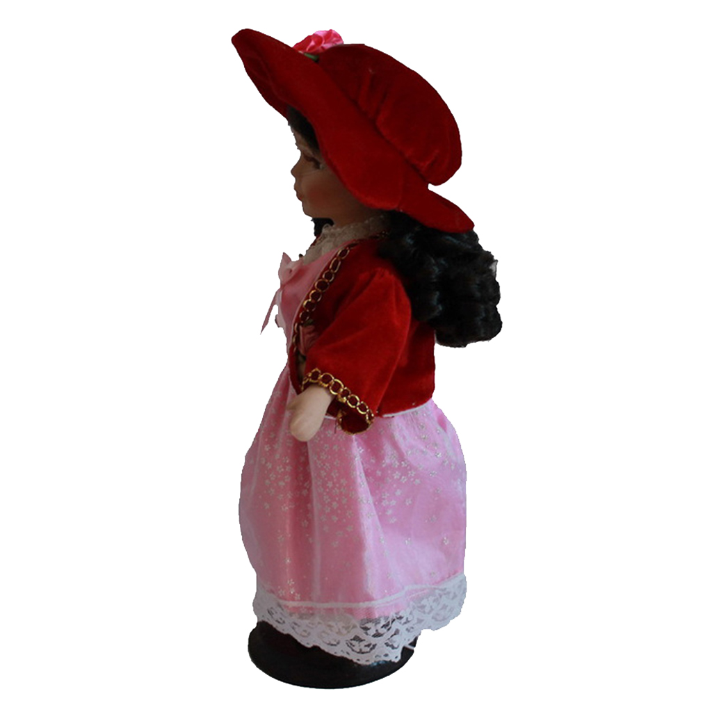 Porcelain Doll 12'' Standing with Pink Dress Victoria Style W/Display Stand
