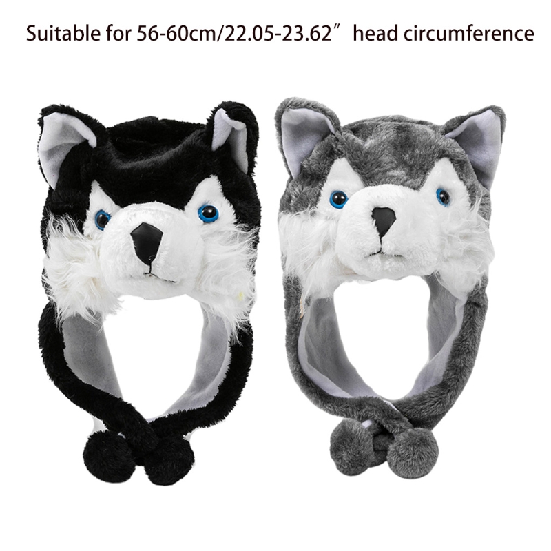 Unisex Nette Weiche Fuzzy Wolf Plüsch Hut Cartoon Schöne Winter Cosplay Hut Winddicht Bühne Leistung Requisiten kind F3MD – Detail 6