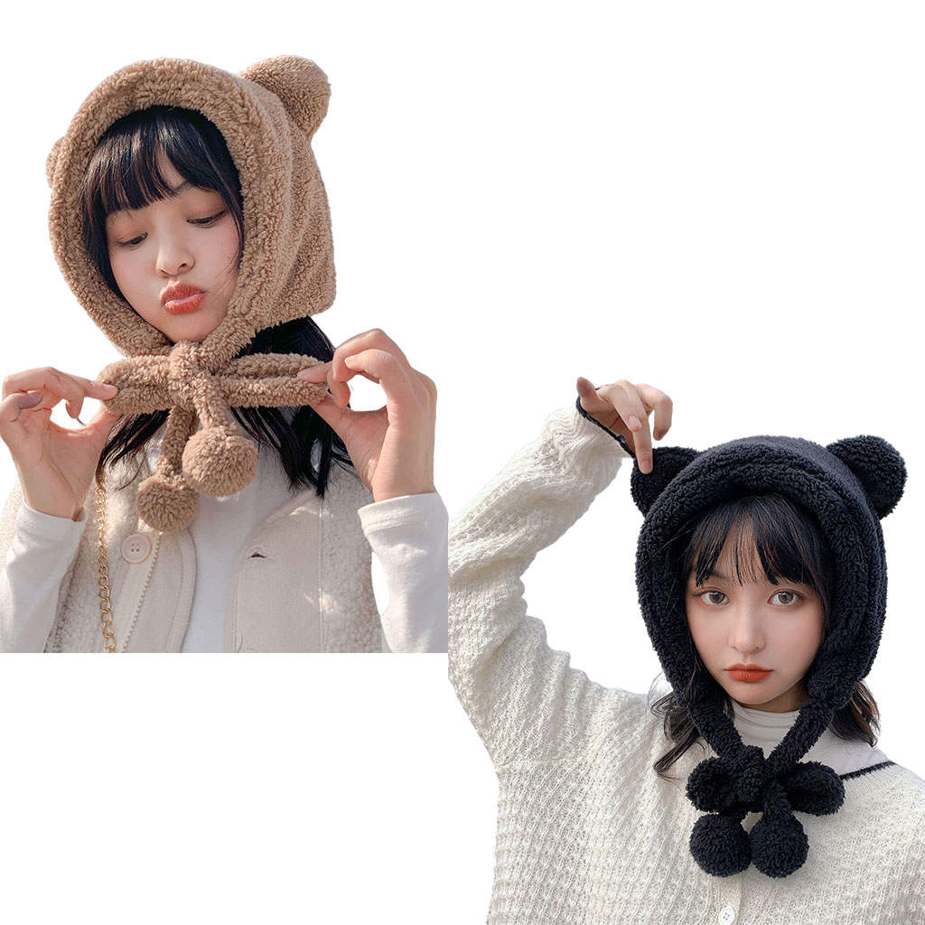 Solid Bear Ear Hat Novelty Funny Ear Protection for Spring Autumn Girl Female Student