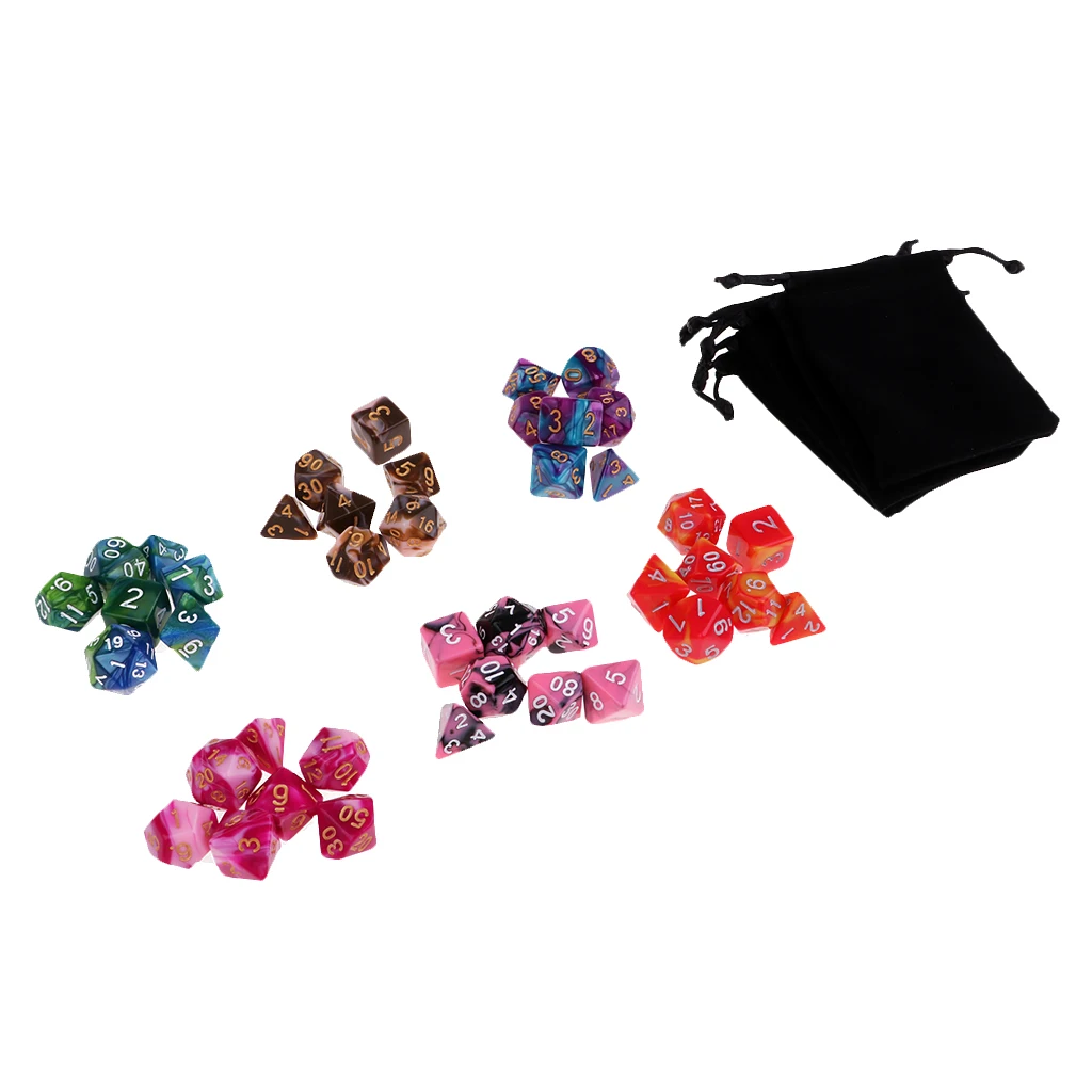 42x Acrylic Polyhedral Dice Set with Bags TRPG Toy for 
