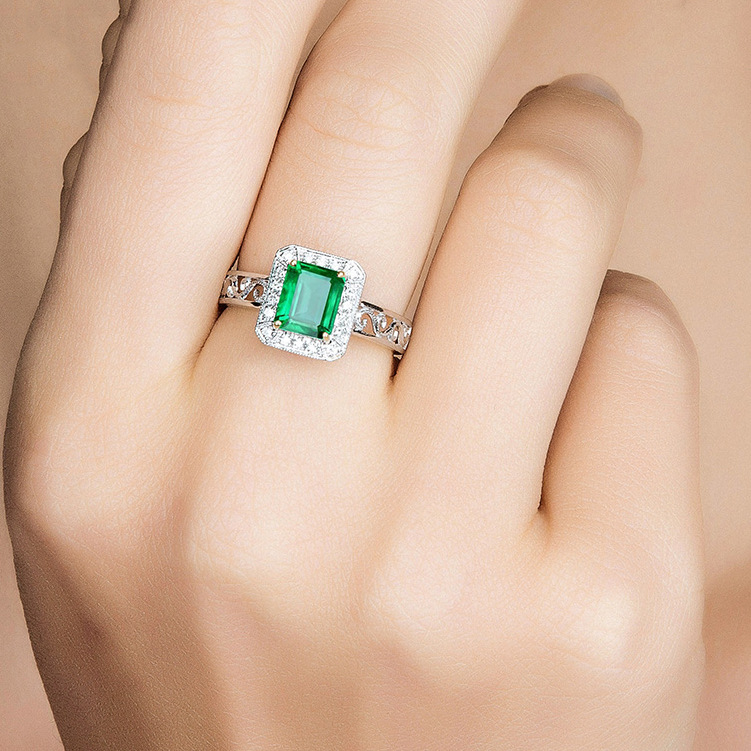 Natural Long Emerald Color Gemstone Rings for Women Silver 925 Fashion Wedding Resizable Fine Jewelry Bohemia Hollowed Out Rings