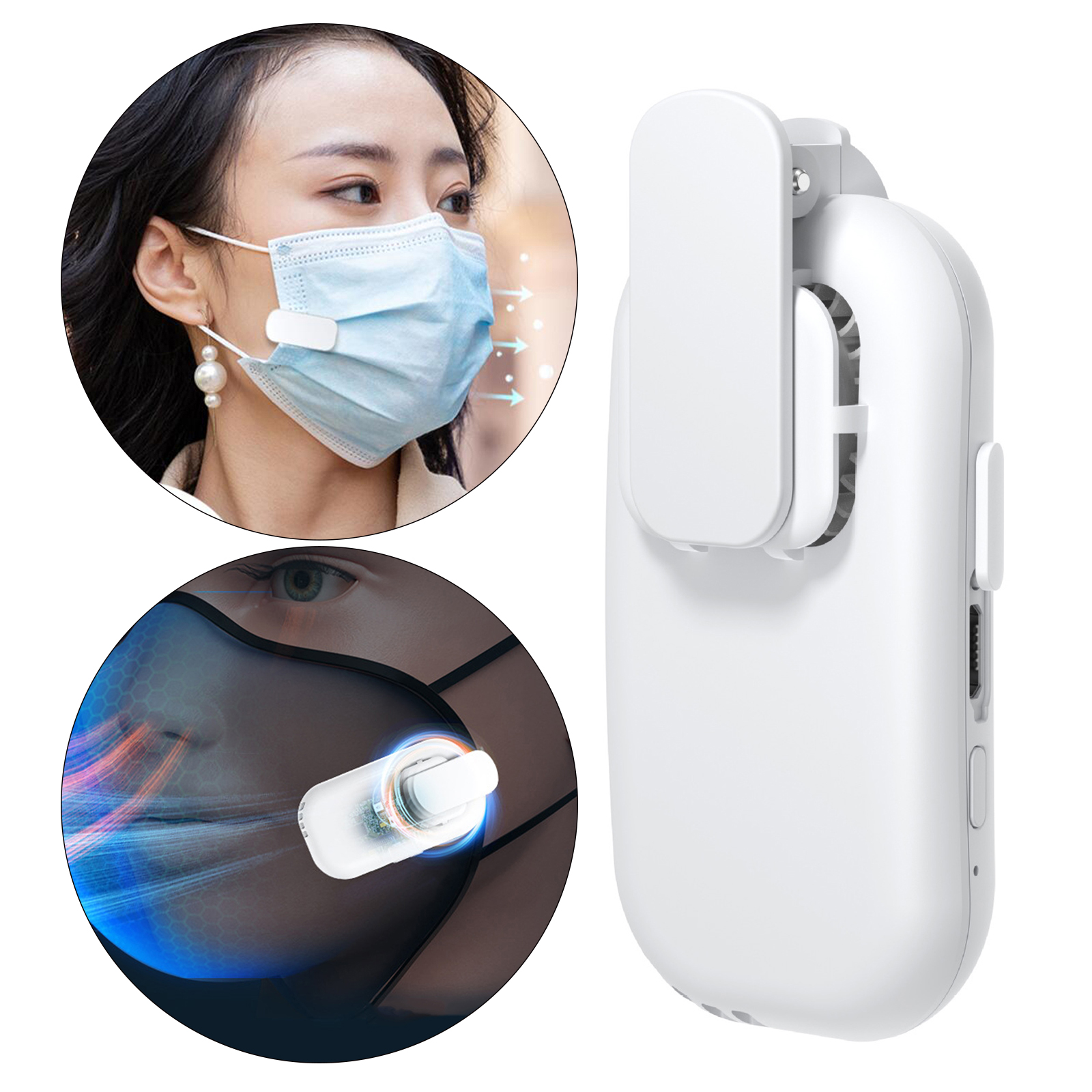 Clip-on Mask Fan Cooling USB Rechargeable Portable Electric Fan Air Cooler White For Outdoor Sports Mask Summer