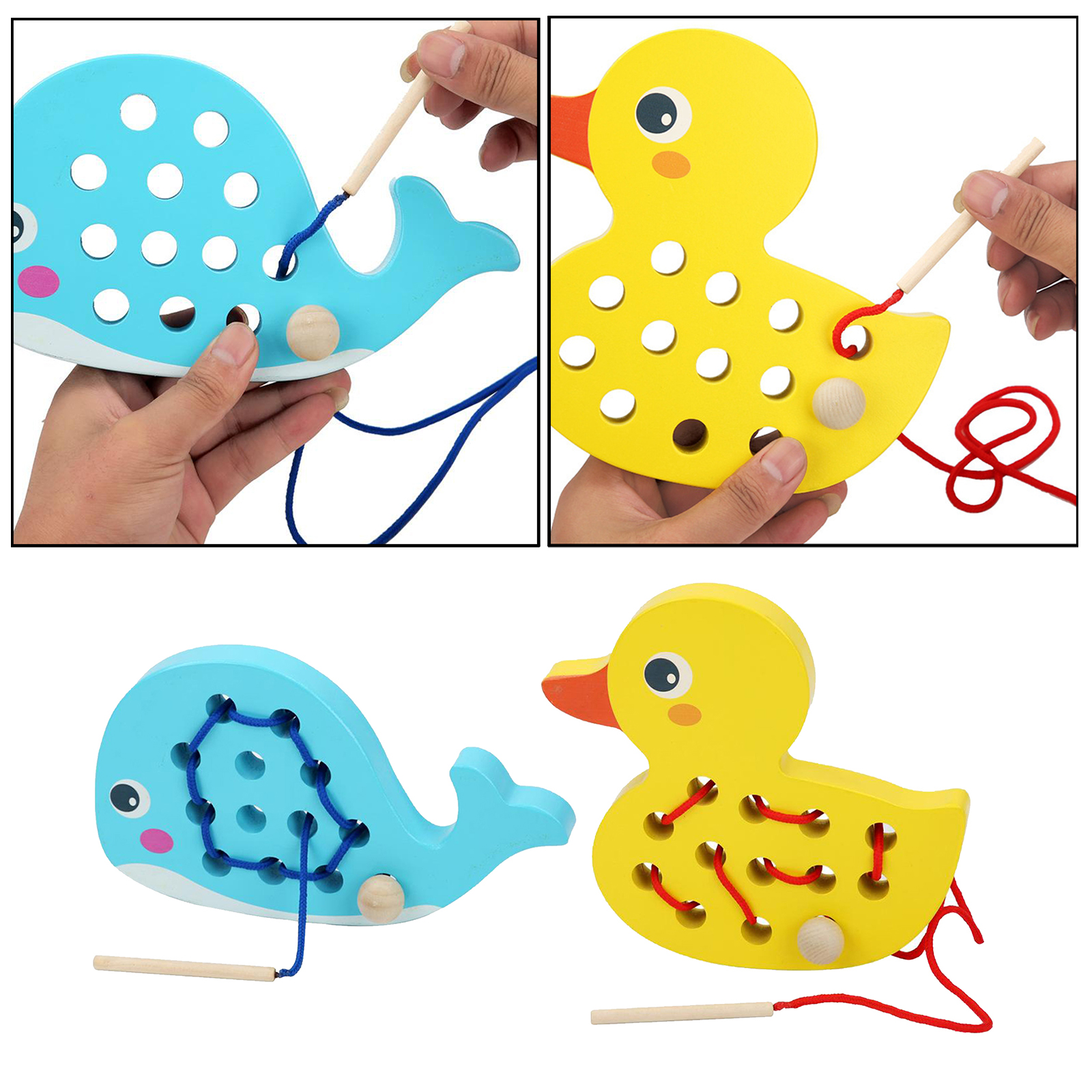 Wooden Lacing Game Threading Toy Puzzle Skills Educational Gift Baby Kids