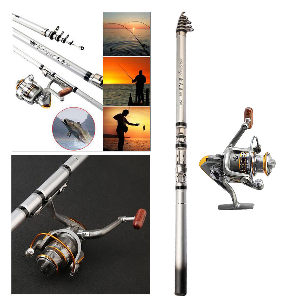 Rock Fishing Rod Portable Folding Travel Backpack Spinning Fishing Pole Reel Set