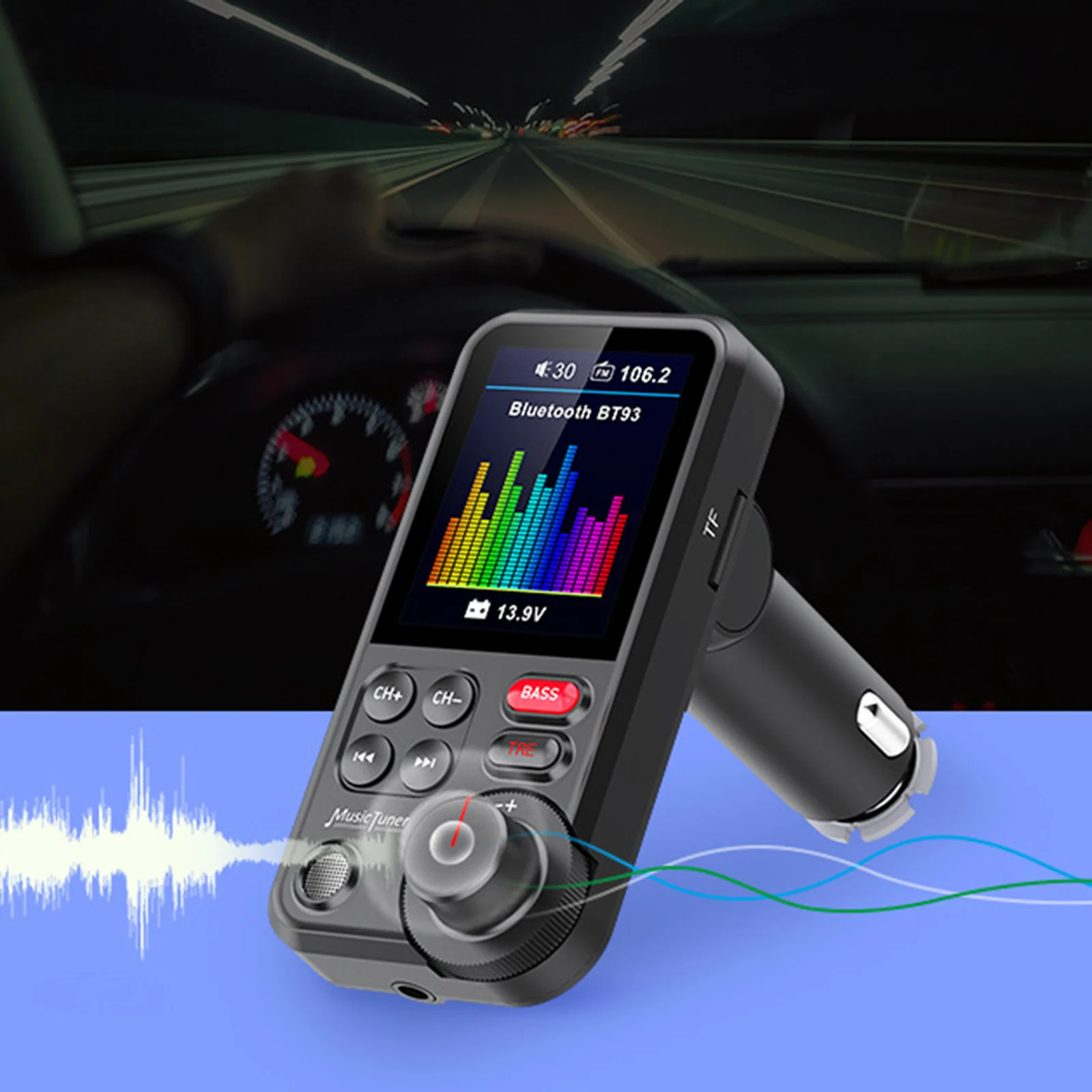 Bluetooth Car Wireless FM Transmitter Radio Adapter Treble Bass Sound Music Player USB Charger