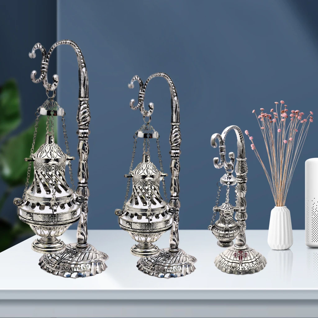 Ornate Catholic Church Hanging Censer, Charcoal Incense Burner, Censer Incense Holder with Chains - Great for Yoga Aromatherapy