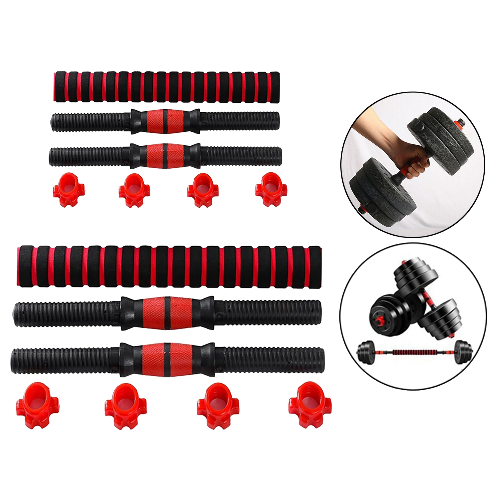 Strong Dumbbell Bar Handle 1`` Barbell Build Extension Rod Joint Connecting Coupler Extender & Spinlock Collar Set