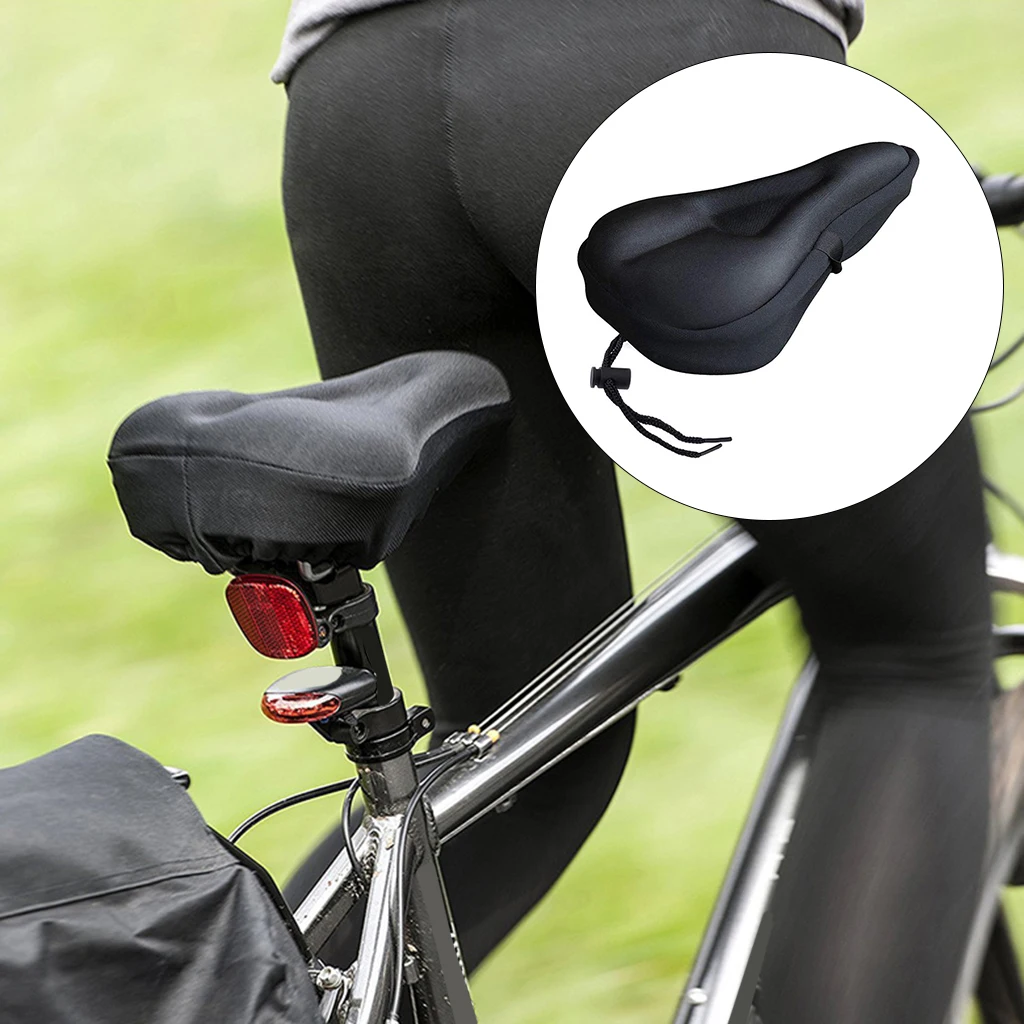 Non-Slip Gel Bike Seat Cover Shock Absorbing Bicycle Silicone Padded Saddle Cushion Pad with Built-in Drawstring Cord