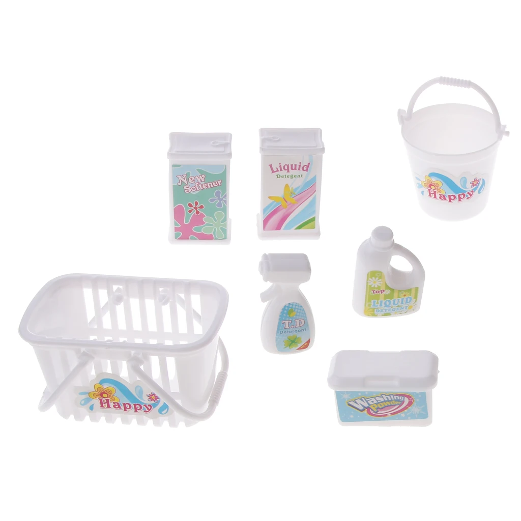 7 Pieces Cleaning Tools Laundry Basket Bucket Detergent Kit For Doll