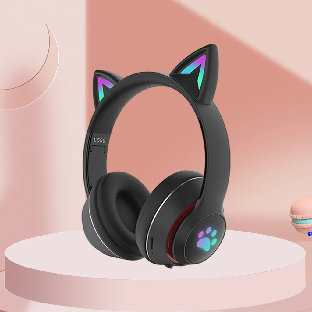 LED Glowing Bluetooth 5.0 Gaming Headset Wireless Headphones Stereo Earphones FM Player Noise Reduction Earphones Kid Girl Gifts